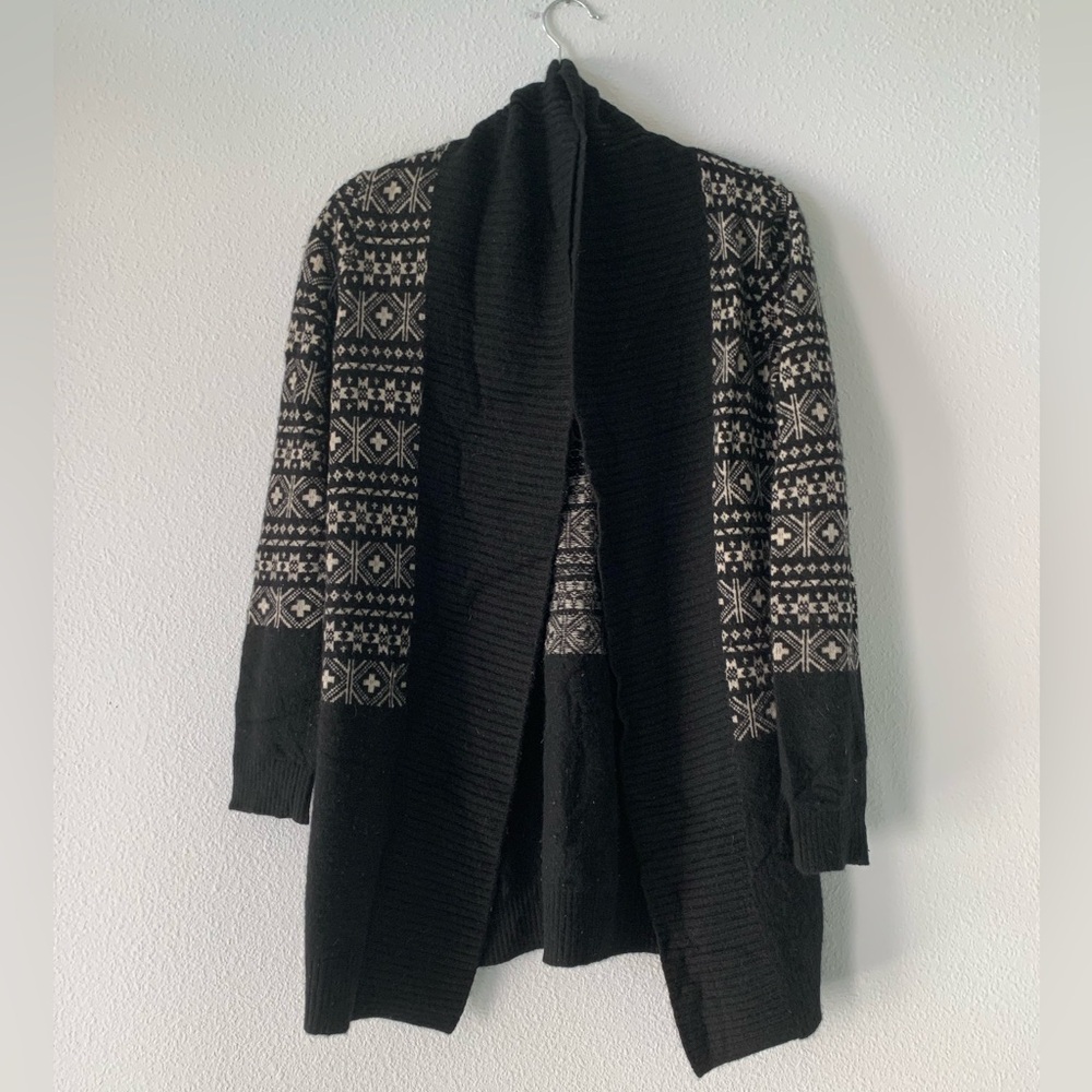 Hayden 100% Cashmere Black Fair Isle Open Cardigan